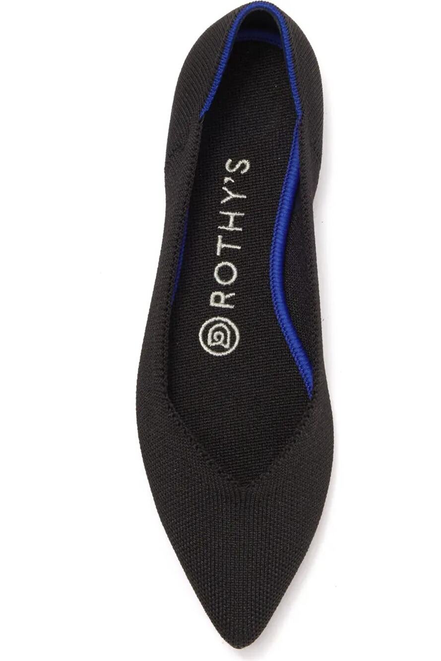 Rothy's The Point Knit Slip On Pointed Toe Ballet Flats Shoes Black 7.5